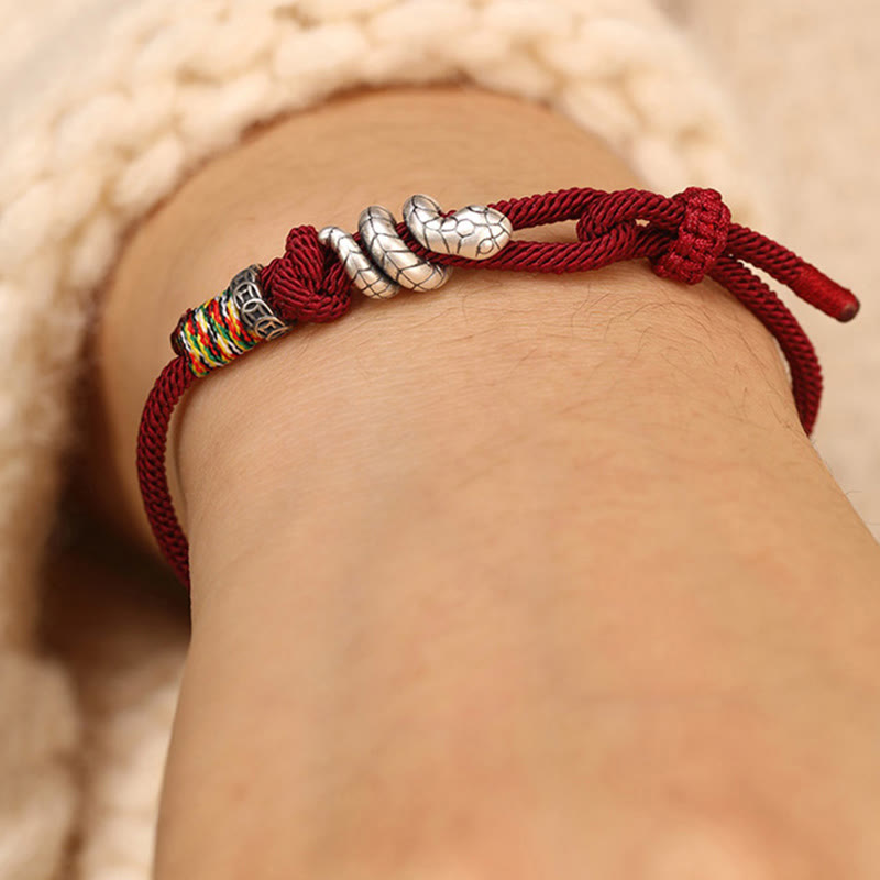 Buddha Stones Red String 925 Sterling Silver Year of the Snake Coin Ring Snake Luck Bracelet - image 4
