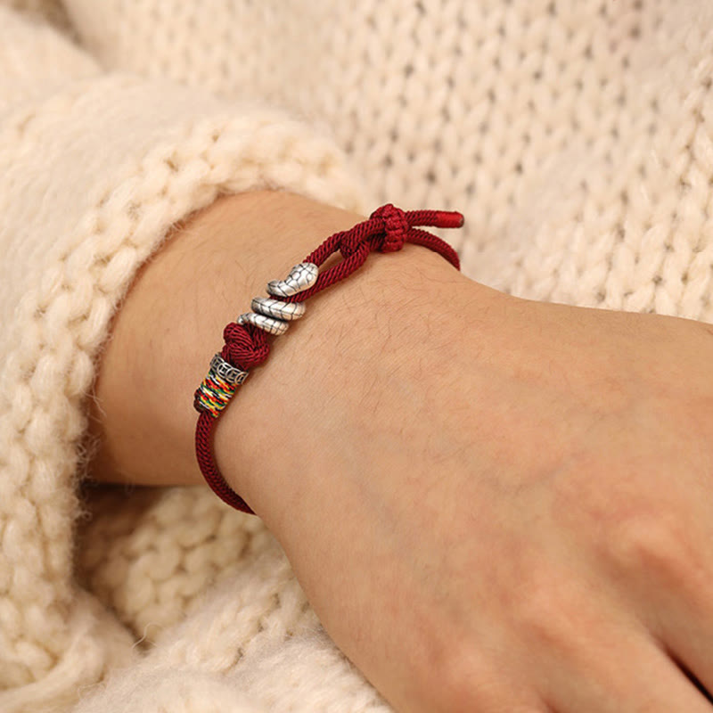 Buddha Stones Red String 925 Sterling Silver Year of the Snake Coin Ring Snake Luck Bracelet - image 9