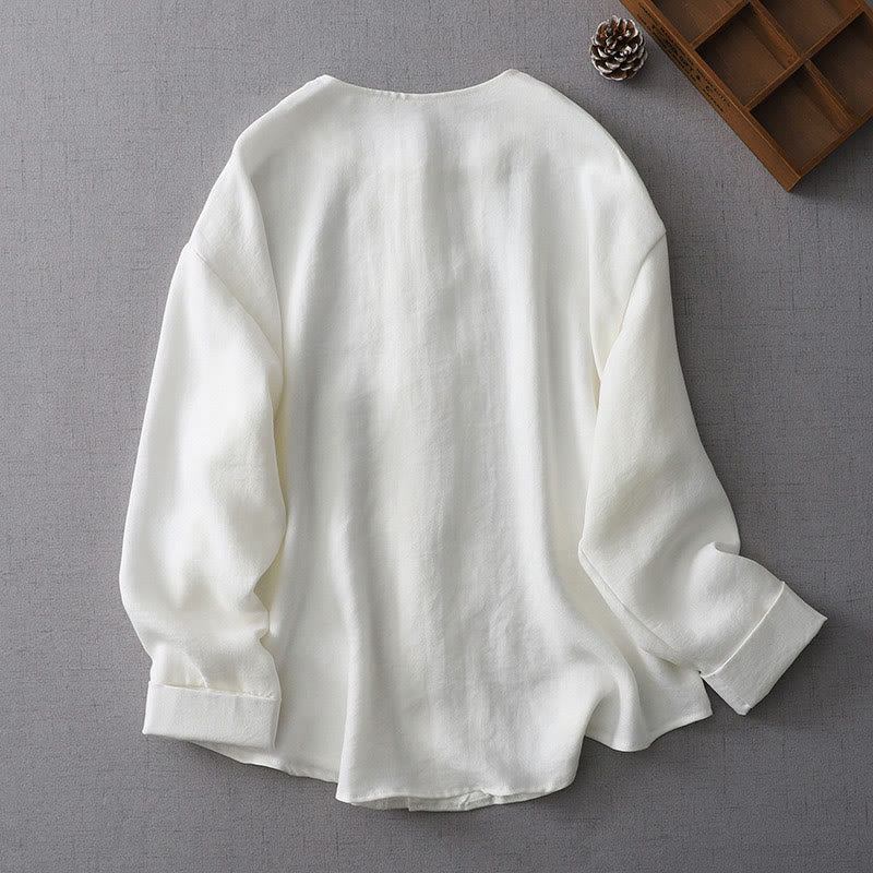 Buddha Stones Solid Color Button Long Sleeve Women's Shirt - image 2