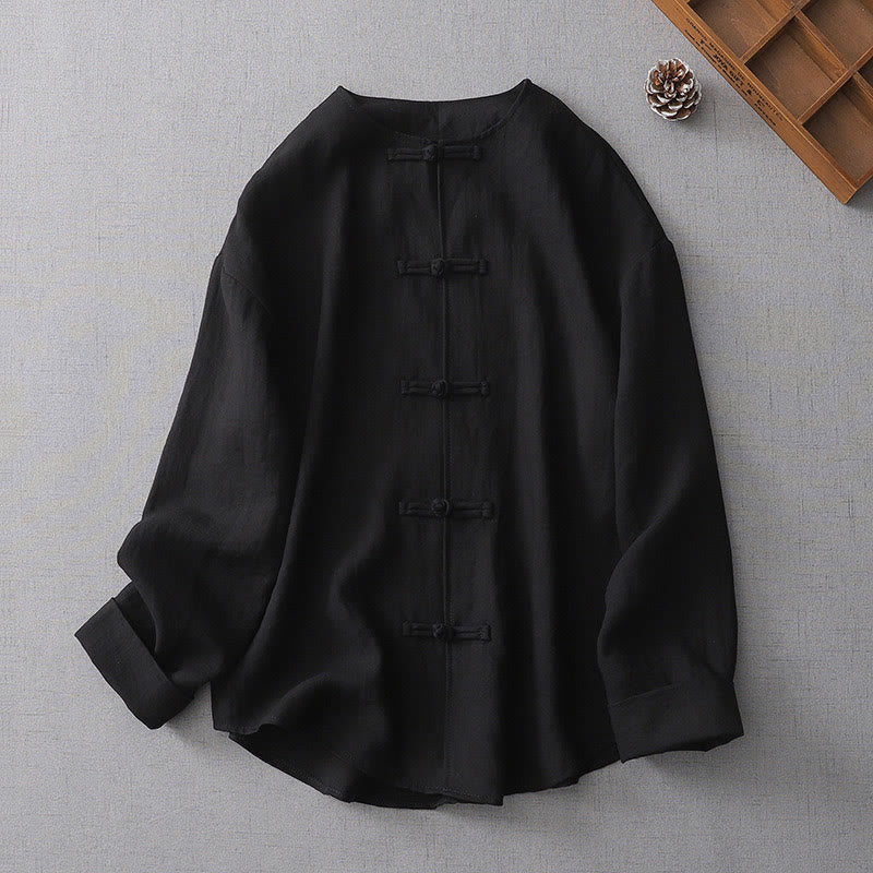 Buddha Stones Solid Color Button Long Sleeve Women's Shirt - Black - US8-10,UK/AU12-14,EU40-42 (L) - image 12