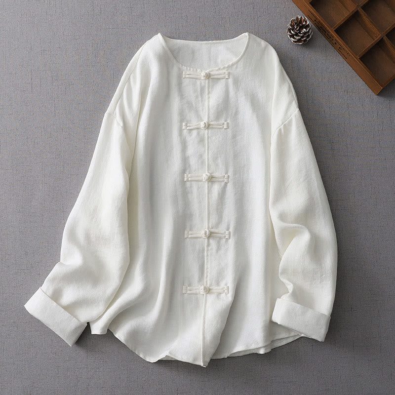 Buddha Stones Solid Color Button Long Sleeve Women's Shirt - White - US8-10,UK/AU12-14,EU40-42 (L) - image 0