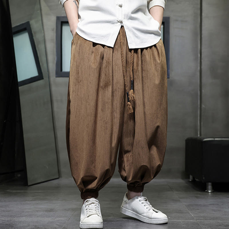 Pantalon harem thermique pour homme Foviel en velours côtelé de couleur unie avec cordon de serrage et poches