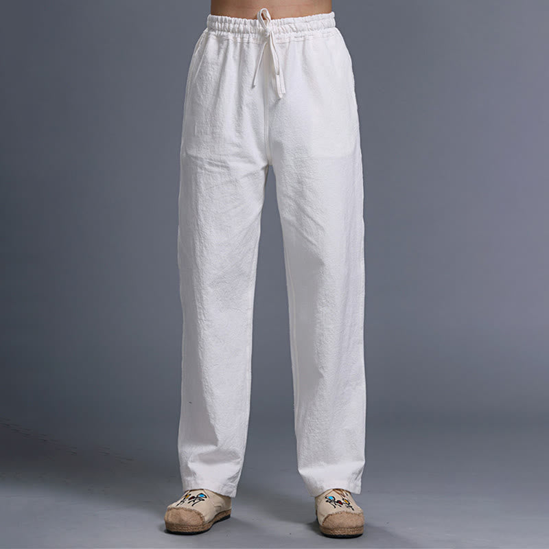Buddha Stones Casual Plain Color Drawstring Linen Men's Pants With Pockets - White - US/UK/AU38,EU48 (XL) - image 0