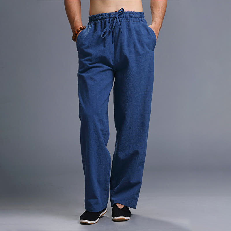 Buddha Stones Casual Plain Color Drawstring Linen Men's Pants With Pockets - Navy - US/UK/AU38,EU48 (XL) - image 19