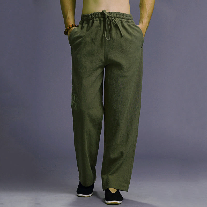 Buddha Stones Casual Plain Color Drawstring Linen Men's Pants With Pockets - ForestGreen - US/UK/AU38,EU48 (XL) - image 39