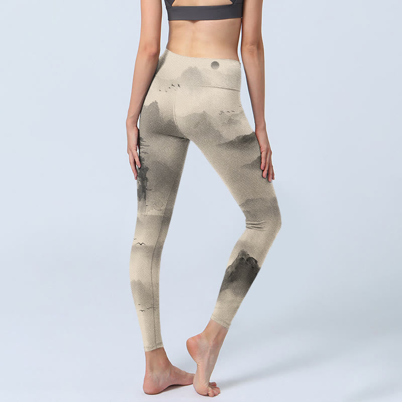 Buddha Stones Mountains Shrouded In Mist Wild Goose Gym Leggings Women's Yoga Pants - image 4