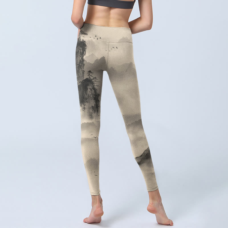 Buddha Stones Mountains Shrouded In Mist Wild Goose Gym Leggings Women's Yoga Pants - image 6
