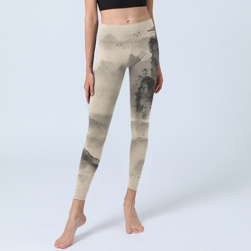 Buddha Stones Mountains Shrouded In Mist Wild Goose Gym Leggings Women's Yoga Pants - image 5
