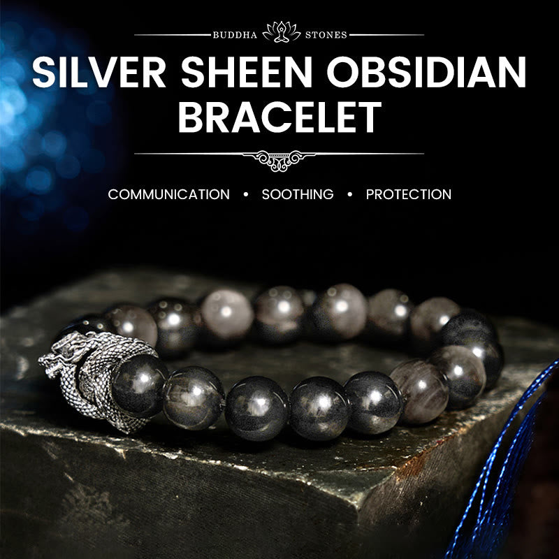 Foviel Silber Sheen Obsidian Drachenschutz Armband