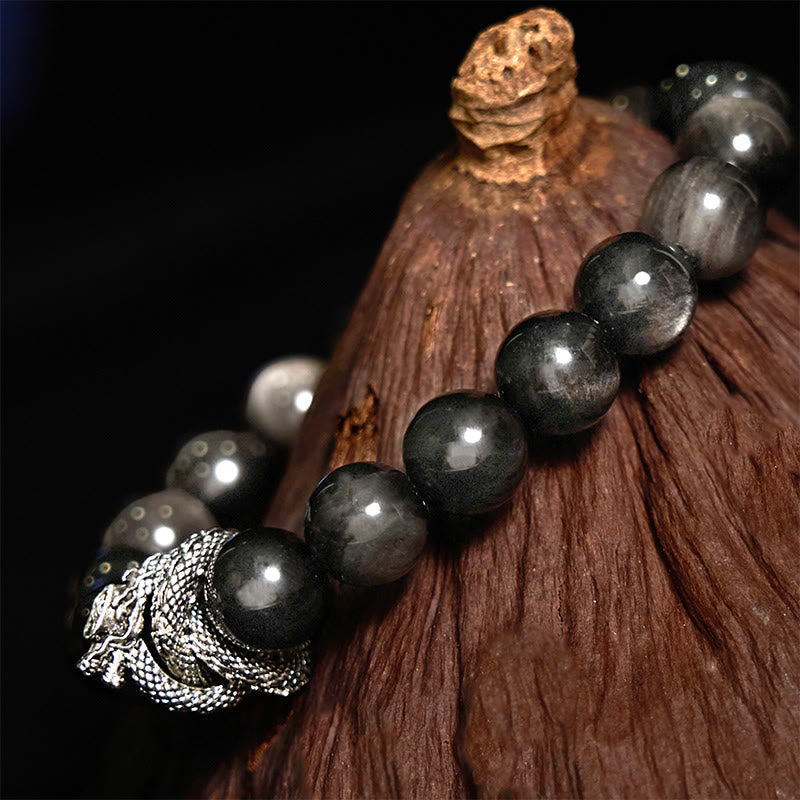 Foviel Silber Sheen Obsidian Drachenschutz Armband