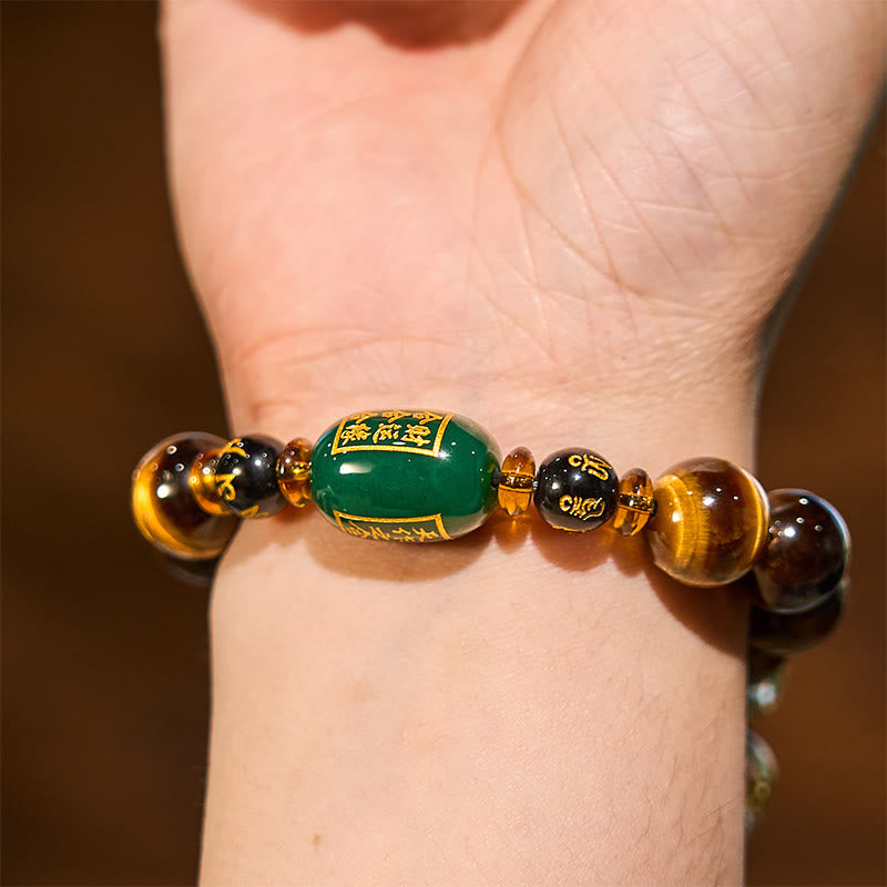 Bracelet de courage Foviel en œil de tigre et cristal blanc du zodiaque chinois