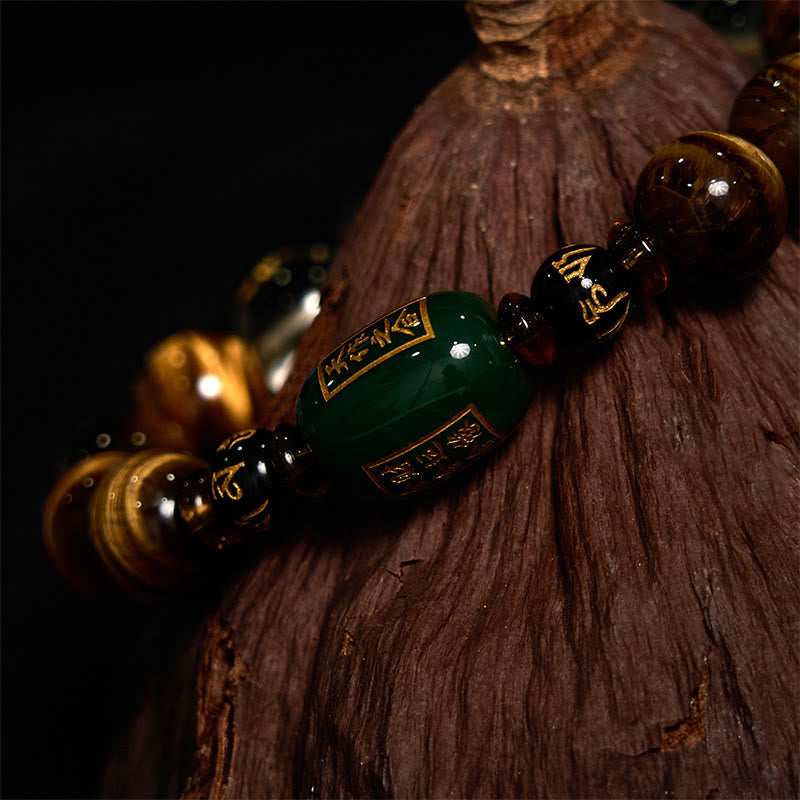 Bracelet de courage Foviel en œil de tigre et cristal blanc du zodiaque chinois