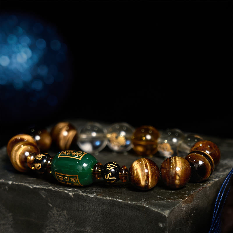 Bracelet de courage Foviel en œil de tigre et cristal blanc du zodiaque chinois
