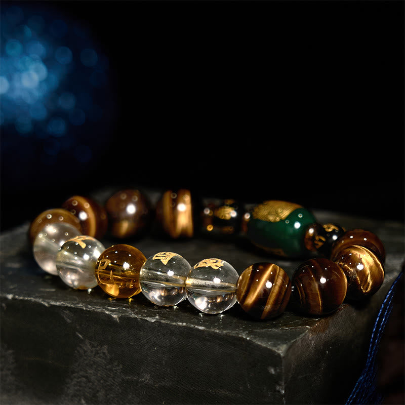 Bracelet de courage Foviel en œil de tigre et cristal blanc du zodiaque chinois