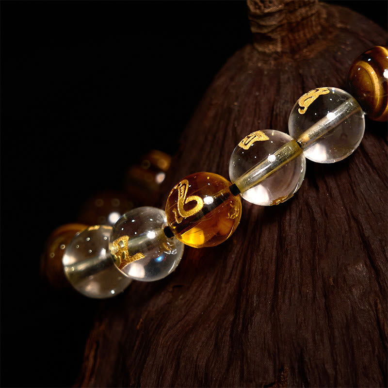 Bracelet de courage Foviel en œil de tigre et cristal blanc du zodiaque chinois