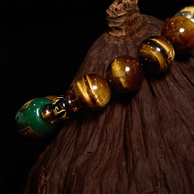 Bracelet de courage Foviel en œil de tigre et cristal blanc du zodiaque chinois