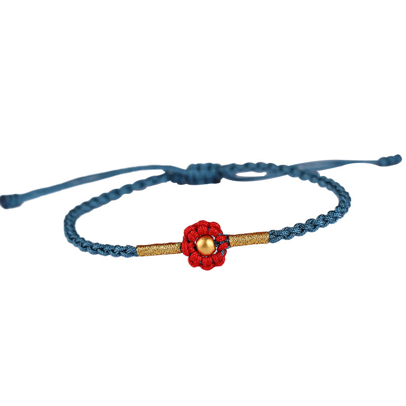 Buddha Stones 999 Gold Mini Bead Handmade Flower Design Luck Protection Rope Bracelet Bracelet BS 11
