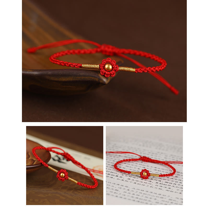 Buddha Stones 999 Gold Mini Bead Handmade Flower Design Luck Protection Rope Bracelet Bracelet BS 4