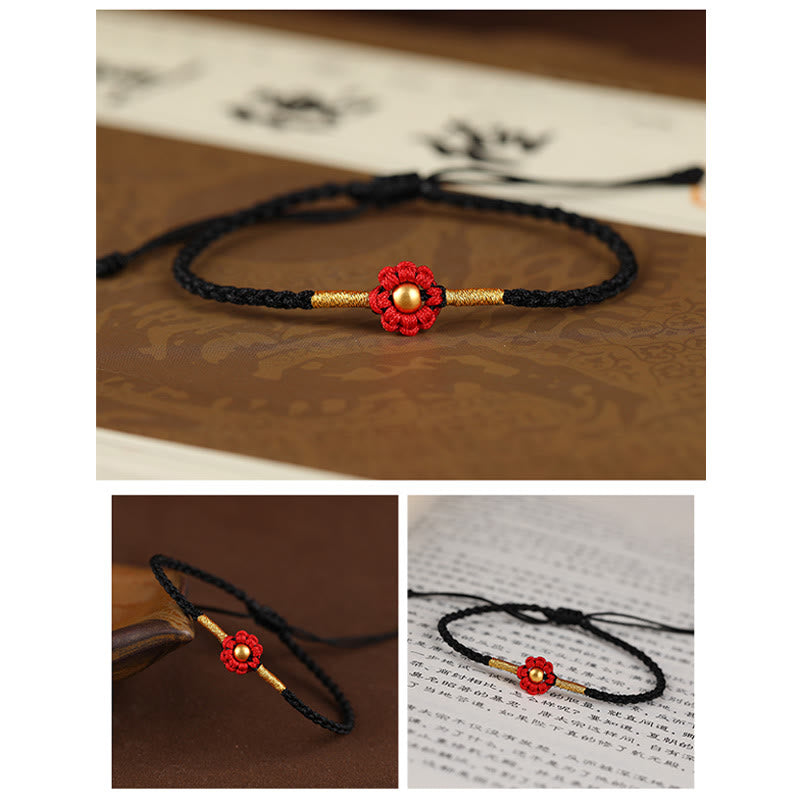 Buddha Stones 999 Gold Mini Bead Handmade Flower Design Luck Protection Rope Bracelet Bracelet BS 15