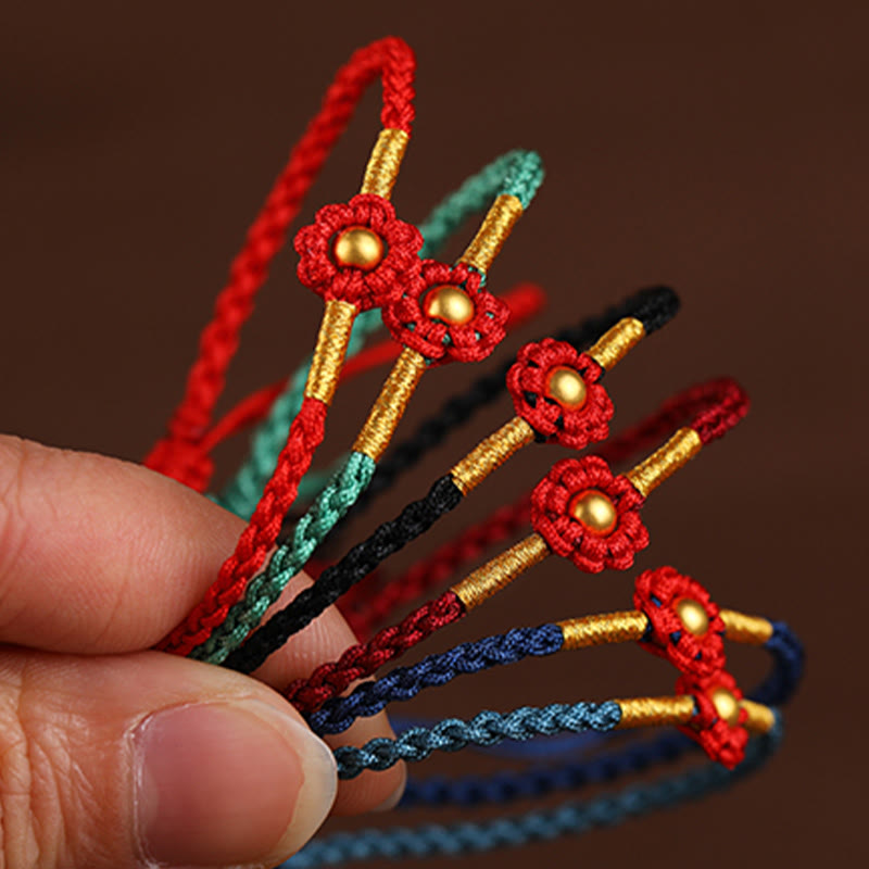 Buddha Stones 999 Gold Mini Bead Handmade Flower Design Luck Protection Rope Bracelet Bracelet BS 2