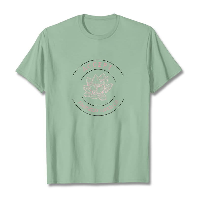 Buddha Stones Lotus Accept Impermanence Cotton Tee T-shirt T-Shirts BS PaleGreen 2XL