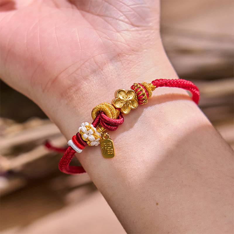Foviel Peach Blossom Happiness Charm Luck Red String Bracelet