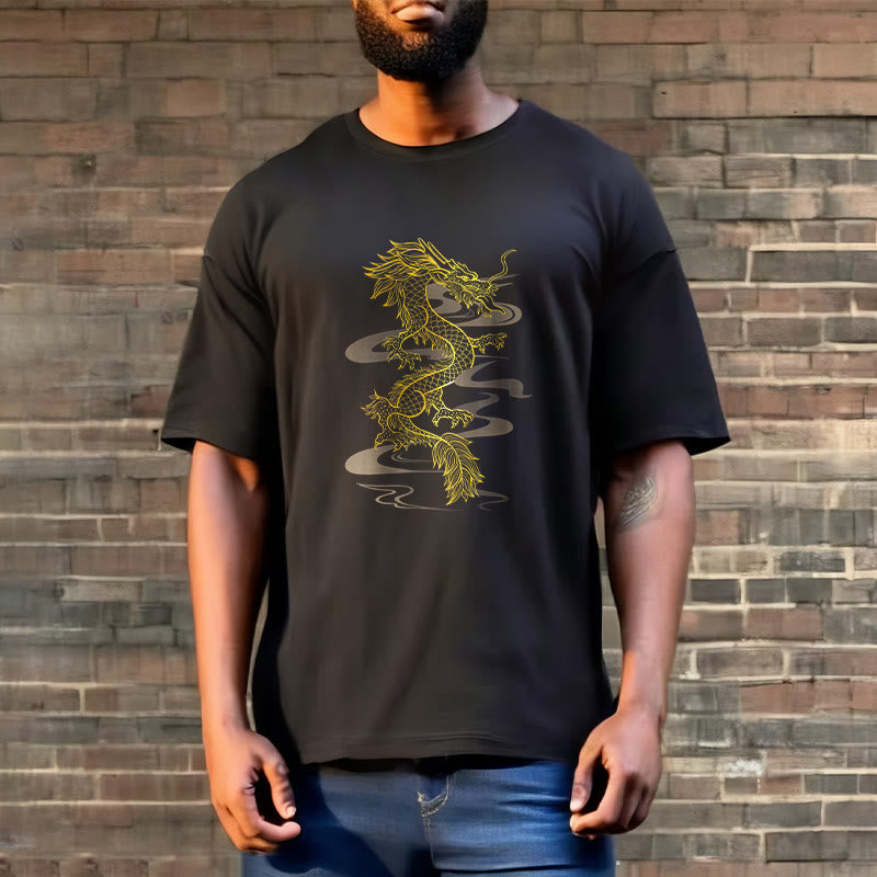 Buddha Stones Golden Dragon Cotton Tee T-shirt T-Shirts BS 1
