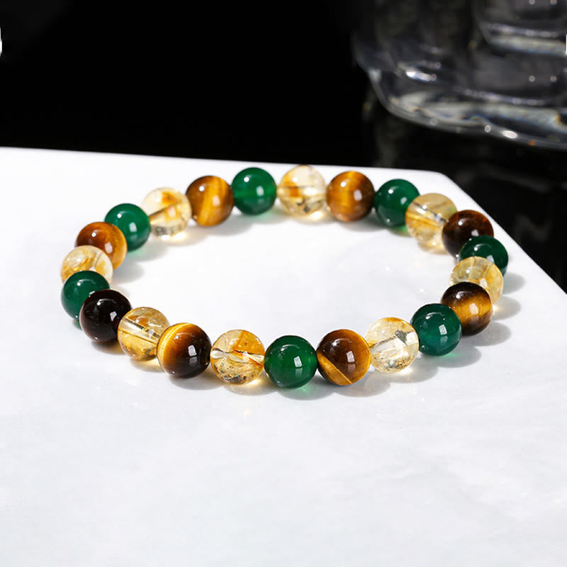 Foviel Natural Tiger Eye Green Agate Citrine Mix And Match Beads Protection Bracelet
