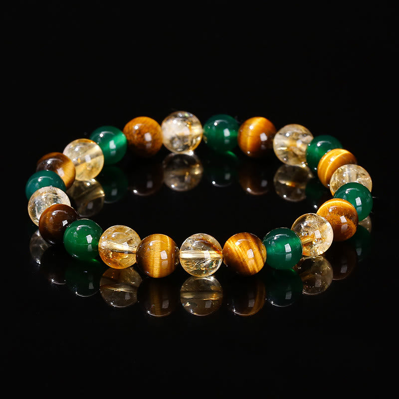 Foviel Natural Tiger Eye Green Agate Citrine Mix And Match Beads Protection Bracelet