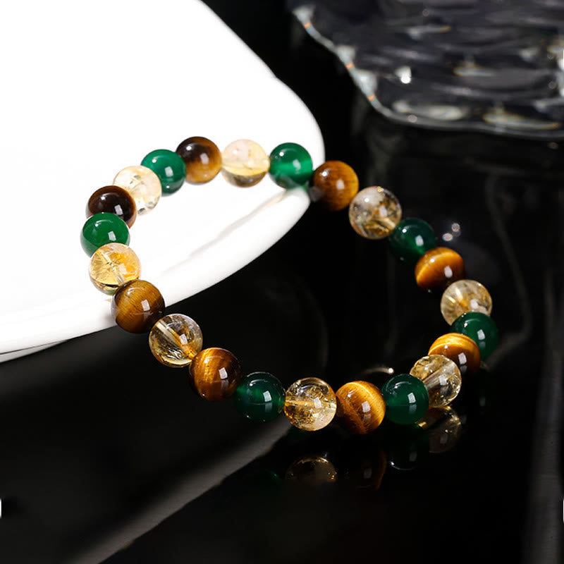 Foviel Natural Tiger Eye Green Agate Citrine Mix And Match Beads Protection Bracelet