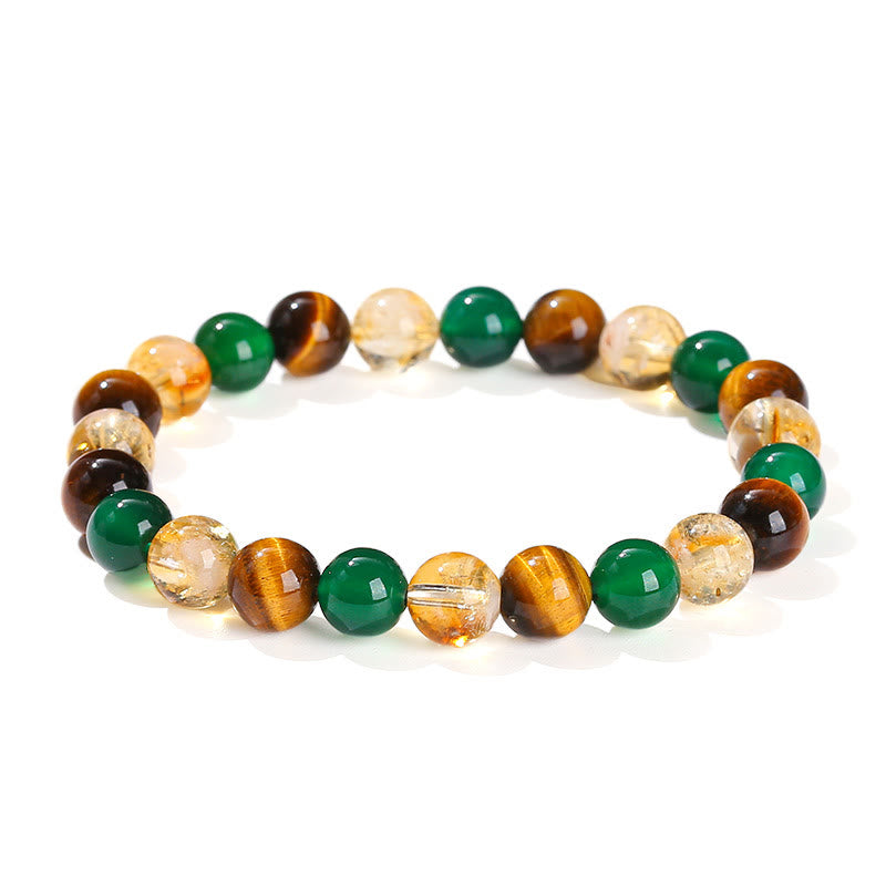 Foviel Natural Tiger Eye Green Agate Citrine Mix And Match Beads Protection Bracelet