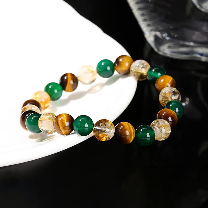 Foviel Natural Tiger Eye Green Agate Citrine Mix And Match Beads Protection Bracelet