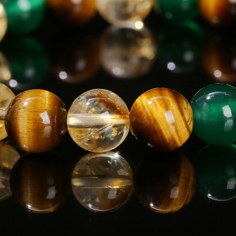 Foviel Natural Tiger Eye Green Agate Citrine Mix And Match Beads Protection Bracelet