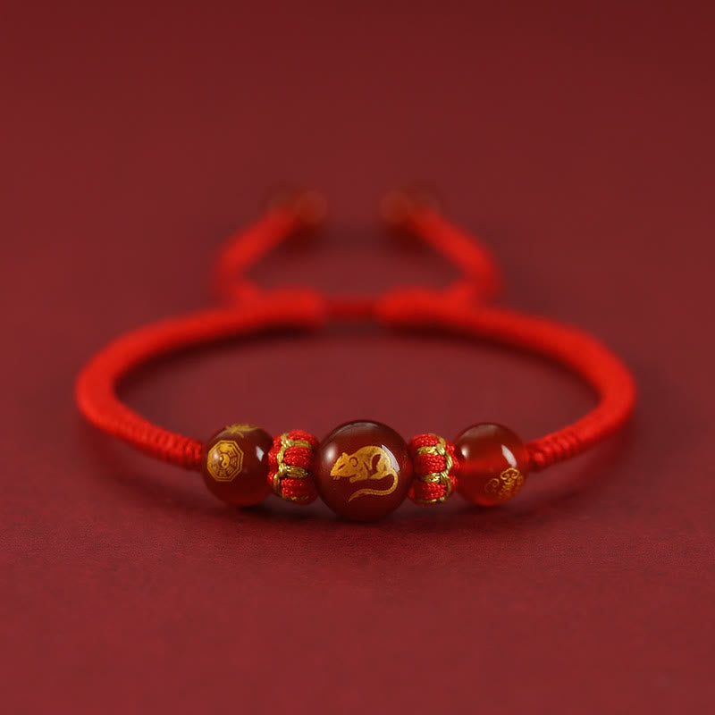 Buddha Stones Handmade Red Agate Chinese Zodiac Red String Braided Protection Bracelet Bracelet BS Red Agate Chinese Zodiac-Rat