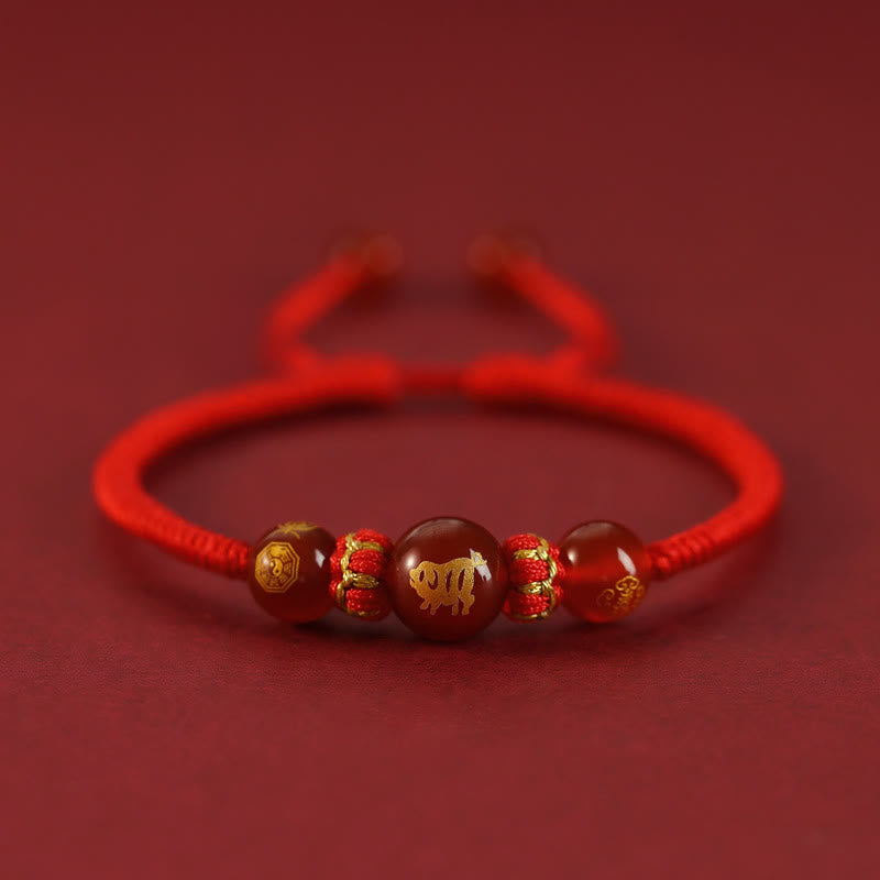 Buddha Stones Handmade Red Agate Chinese Zodiac Red String Braided Protection Bracelet Bracelet BS Red Agate Chinese Zodiac-Pig