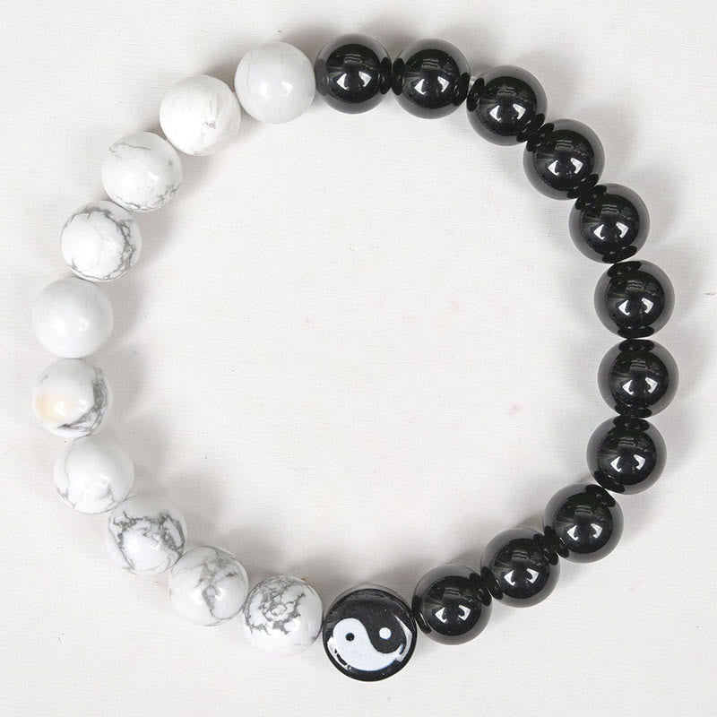 Foviel Natürliche Obsidian Weiß Türkis Yinyang Tai Chi Kraft Armband