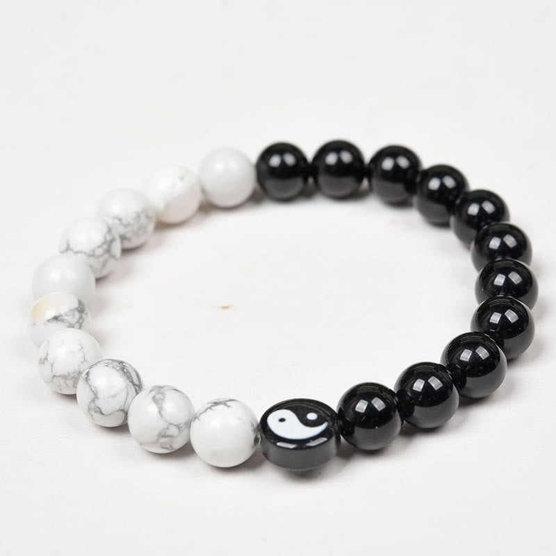 Foviel Natürliche Obsidian Weiß Türkis Yinyang Tai Chi Kraft Armband