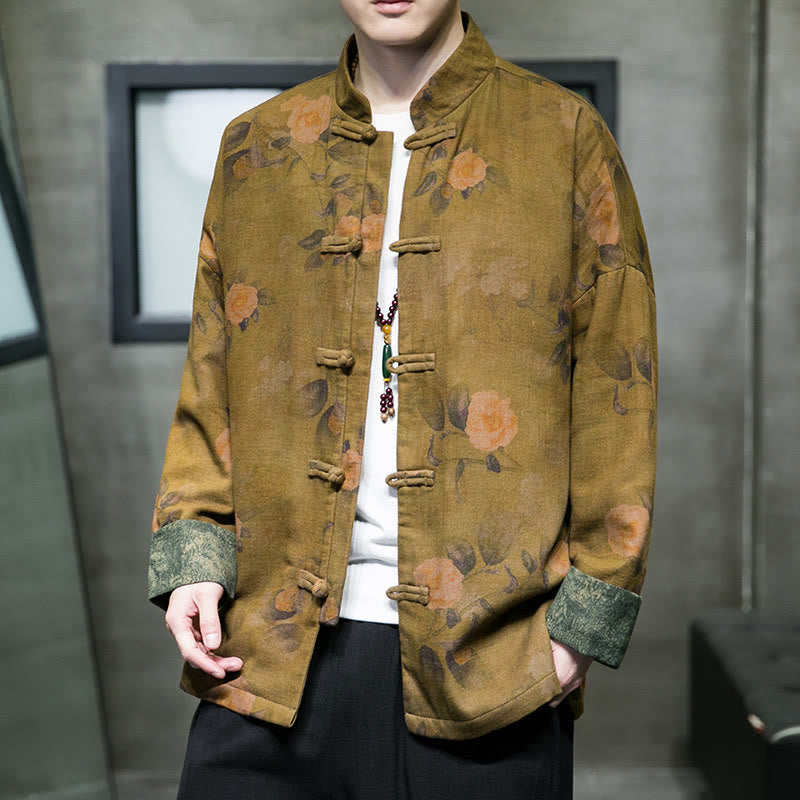 Buddha Stones Leaves Flower Frog-button Tang Suit Cotton Men's Jacket Shirt - image 14