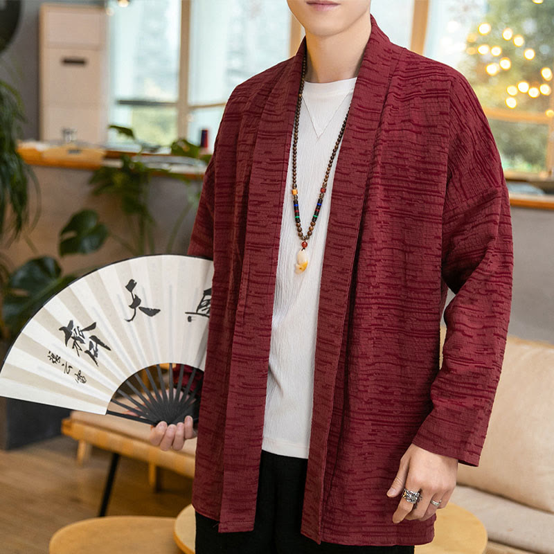 Buddha Stones Fall Simple Loose Plain Linen Blend Men's Mid-length Coat Clothing - Red - US/UK/AU42,EU52 (3XL) - image 11
