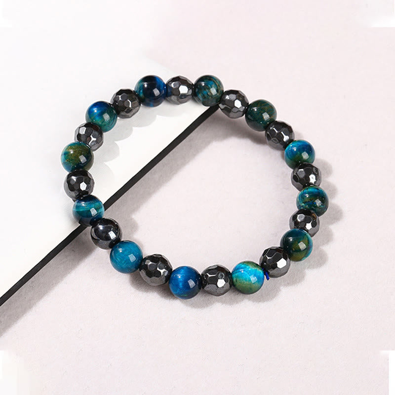 Foviel 2Pcs Hematite Tiger Eye Blue Tiger Eye Powerful Bracelet Set