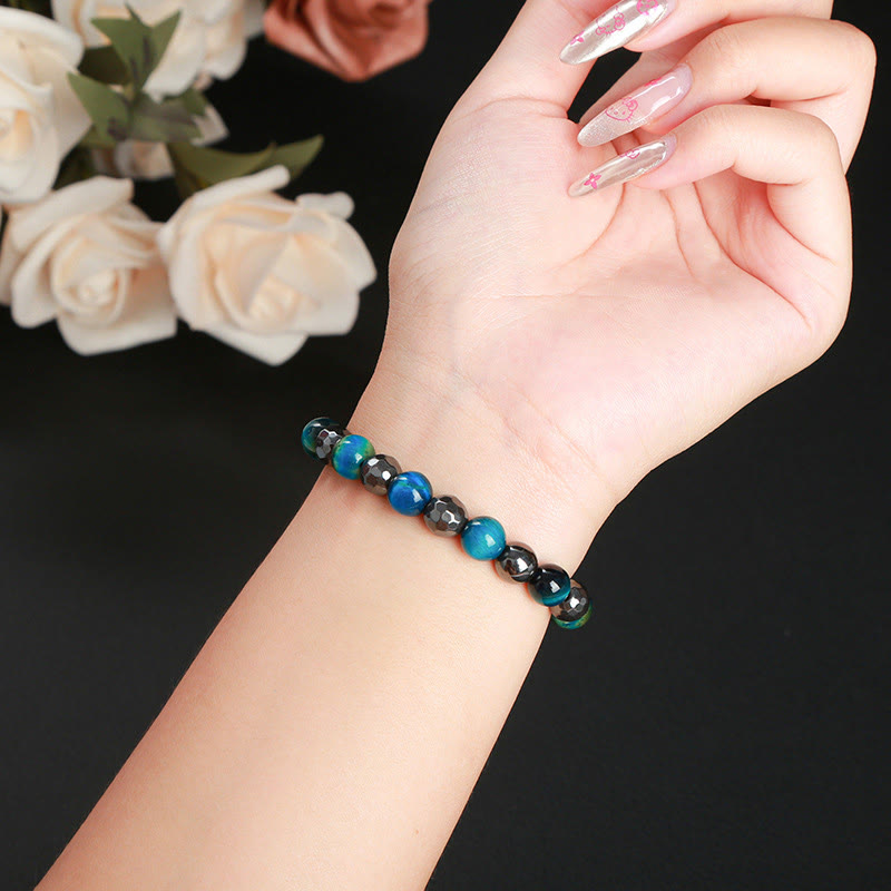 Foviel 2Pcs Hematite Tiger Eye Blue Tiger Eye Powerful Bracelet Set