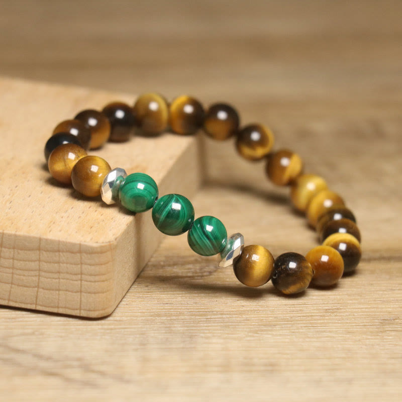 Bracelet de courage Foviel en œil-de-tigre et œil-de-tigre vert