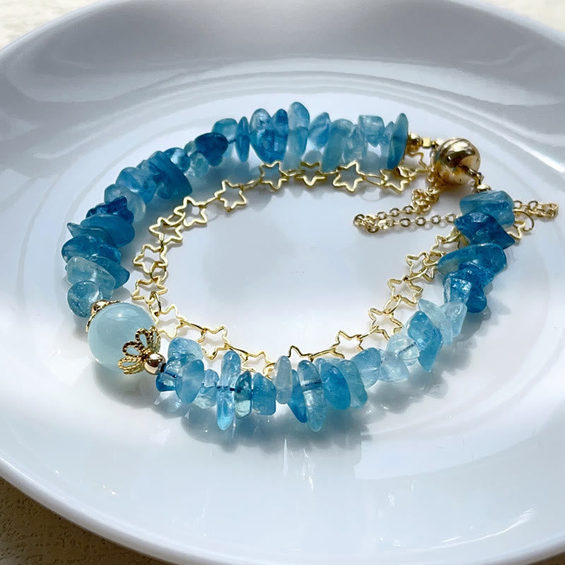 Foviel Aquamarine Gravel Design Star Healing Magnetic Buckle Bracelet