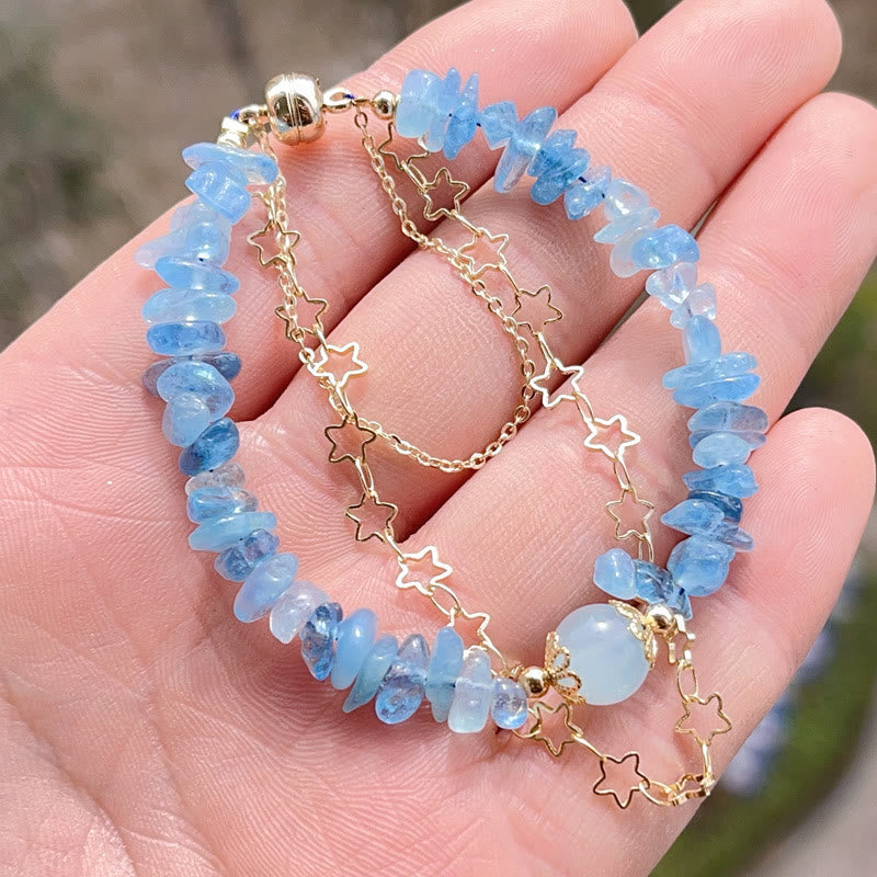 Foviel Aquamarine Gravel Design Star Healing Magnetic Buckle Bracelet