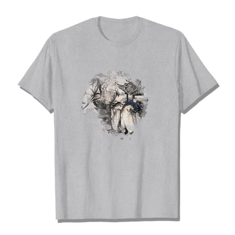 Foviel chinesische Bambus Mountain Pavilion Designmuster Tee T-Shirt
