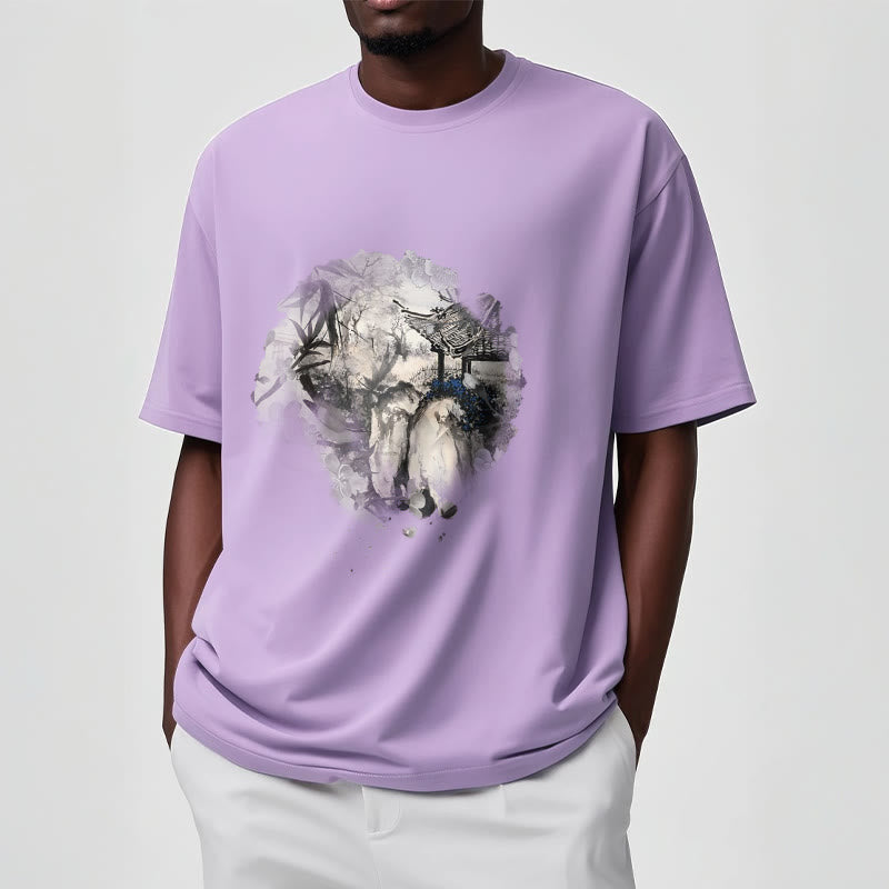 Foviel chinesische Bambus Mountain Pavilion Designmuster Tee T-Shirt