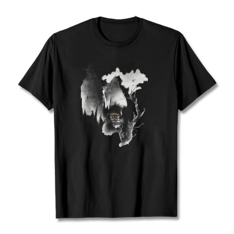 Foviel Pavilion Tree Geese Around The Mountains Pattern Tee T-shirt