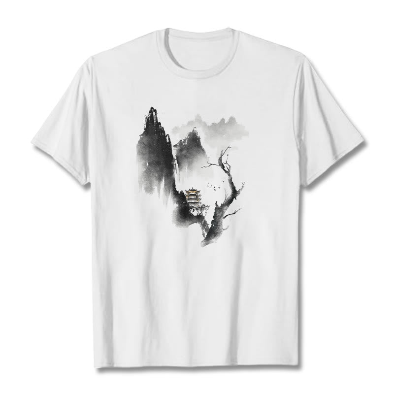 Foviel Pavilion Tree Geese Around The Mountains Pattern Tee T-shirt