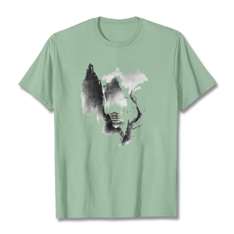 Foviel Pavilion Tree Geese Around The Mountains Pattern Tee T-shirt