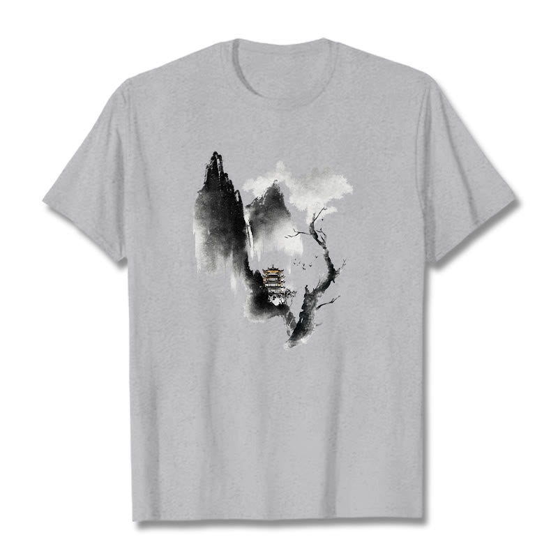 Foviel Pavilion Tree Geese Around The Mountains Pattern Tee T-shirt